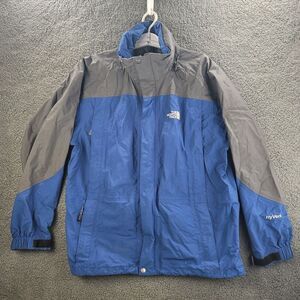 North Face Hyvent Jacket Blue Gray Mens Medium Winter Coat Hoodie Full Zip Nylon